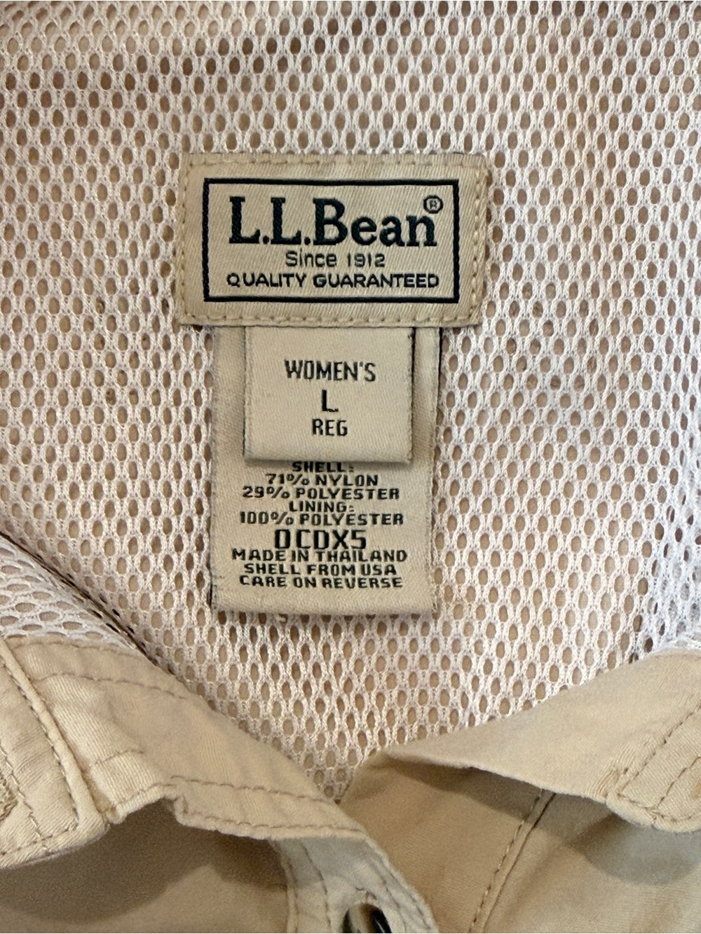 L. Bean Women's Vented Fishing Shirt L Khaki Nylon Mesh Lined - Picture 3 of 6